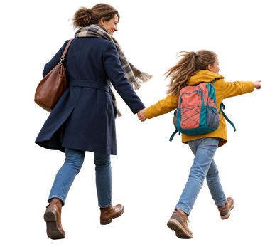Mutter und Tochter auf dem Weg zur Schule