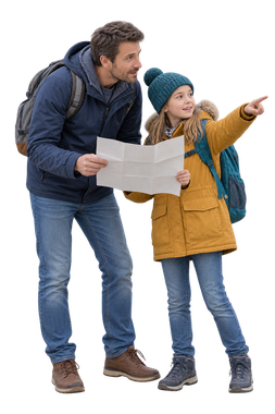 Vater und Tochter auf dem Weg zur Schule